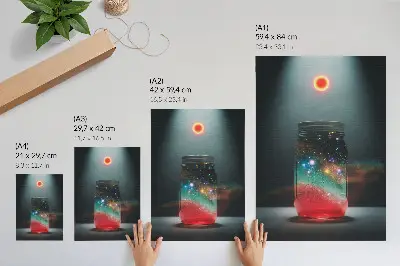 Pôster decorativo pote espacial com luzes coloridas
