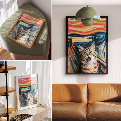 Impressão em tela Um gato contra um fundo de pintura abstrata e vibrante.