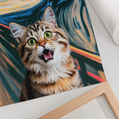 Impressão em tela Um gato contra um fundo de pintura abstrata e vibrante.