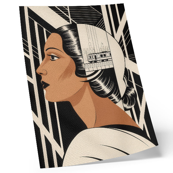 Poster para cozinha Perfil feminino com linhas geométricas em estilo modernista
