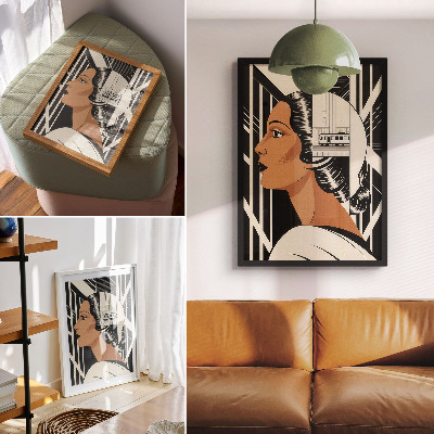 Poster para cozinha Perfil feminino com linhas geométricas em estilo modernista