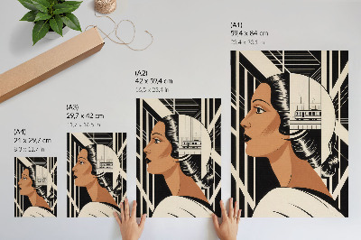 Poster para cozinha Perfil feminino com linhas geométricas em estilo modernista