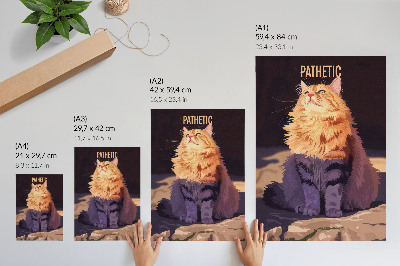 Poster decorativo Gato com texto laranja cinza bege