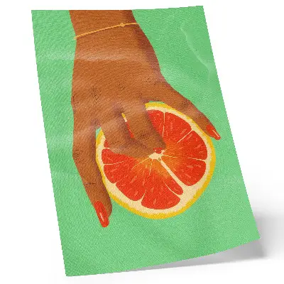Poster para cozinha mão com toranja em arte pop com cores vibrantes