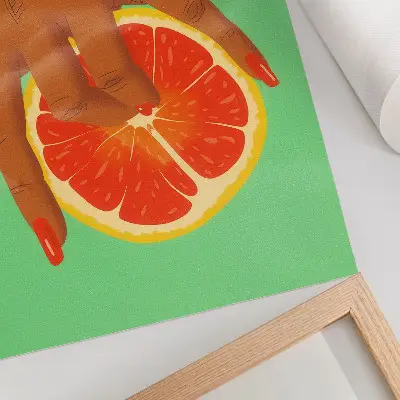 Poster para cozinha mão com toranja em arte pop com cores vibrantes
