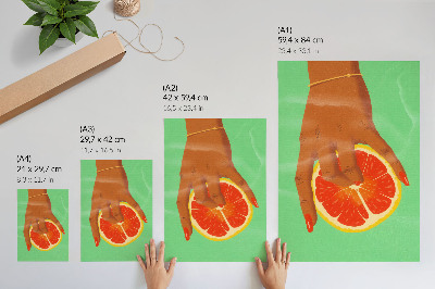 Poster para cozinha Mão com toranja em cores vibrantes, arte pop