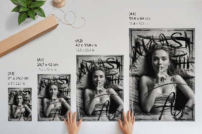 Impressão em tela Linhas dinâmicas de figuras de grafite em preto e branco