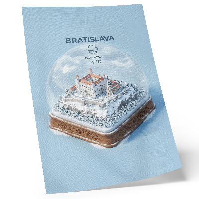 Impressão em tela Globo terrestre de inverno com ilustração de castelo e neve.