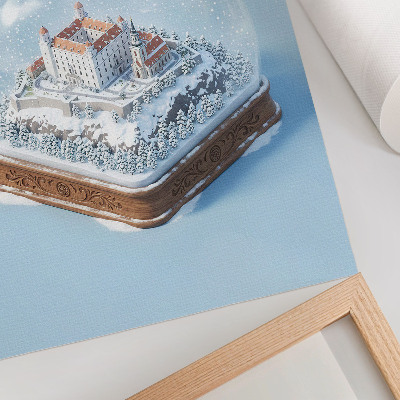 Impressão em tela Globo terrestre de inverno com ilustração de castelo e neve.