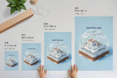 Impressão em tela Globo terrestre de inverno com ilustração de castelo e neve.