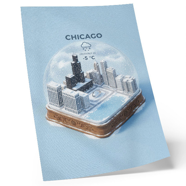 Arte de parede Uma cidade em miniatura num cenário de inverno.