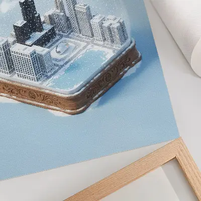 Arte de parede cidade em miniatura com cenário de inverno