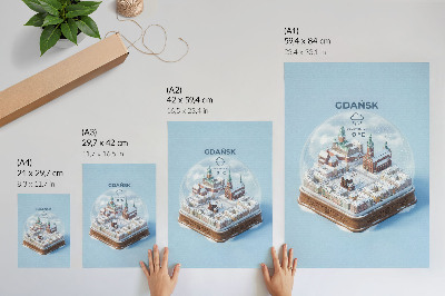 Poster para cozinha Gdańsk no inverno, sob a neve, dentro de uma bola de vidro.