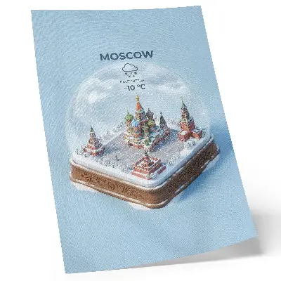 Poster decorativo com Moscou em miniatura dentro de um globo de neve de inverno