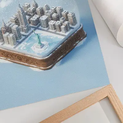 Impressão em tela globo de neve minimalista com temática de cidade no inverno