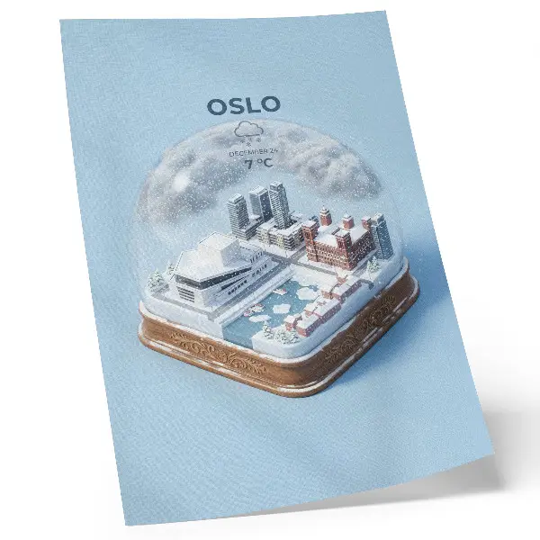 Arte de parede cidade de inverno sob uma cúpula em estilo moderno