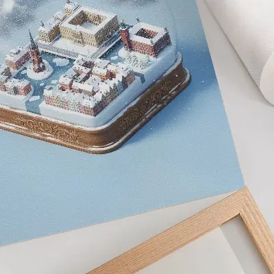 Poster decorativo Estocolmo em uma esfera com arquitetura moderna e clima de inverno