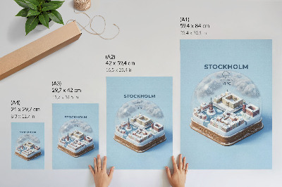 Poster decorativo Estocolmo em uma esfera, arquitetura moderna, clima de inverno