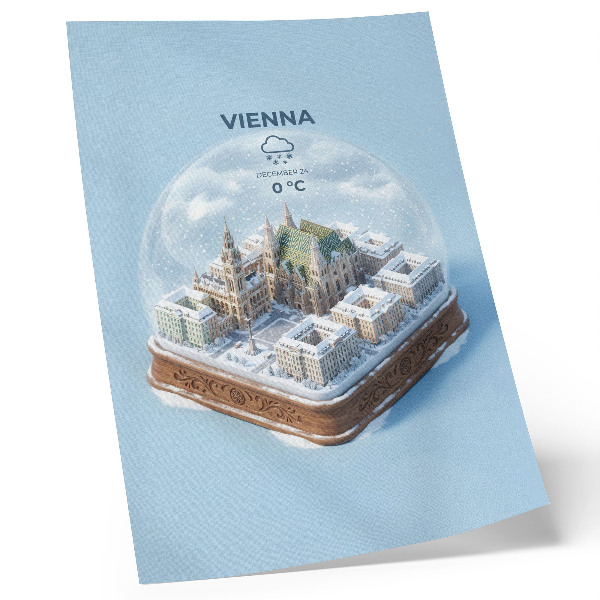 Arte de parede Um panorama em miniatura de Viena dentro de uma esfera de vidro.