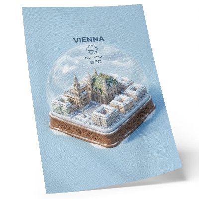 Arte de parede Um panorama em miniatura de Viena dentro de uma esfera de vidro.