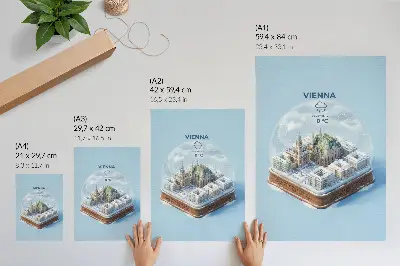 Arte de parede panorama em miniatura de Viena dentro de uma esfera de vidro