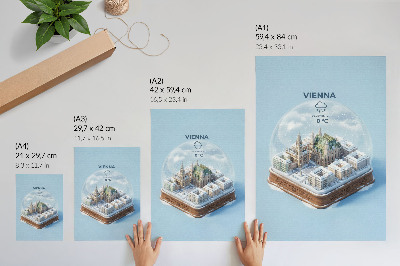 Arte de parede Um panorama em miniatura de Viena dentro de uma esfera de vidro.