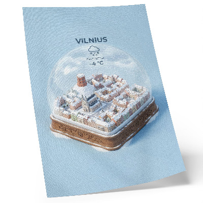 Poster para cozinha Cidade em miniatura dentro de uma esfera, atmosfera invernal, magia