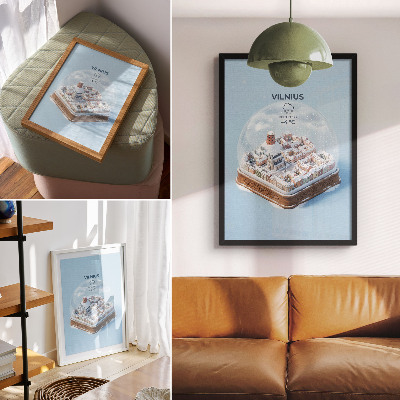 Poster para cozinha Cidade em miniatura dentro de uma esfera, atmosfera invernal, magia