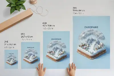 Impressão em tela retratando um paraíso invernal em uma esfera com cores serenas e o encanto da montanha