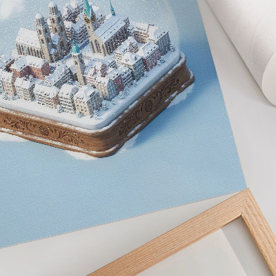 Arte de parede Cidade em uma bola de vidro, inverno, neve, arquitetura