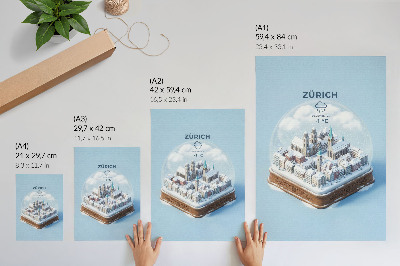 Arte de parede Cidade em uma bola de vidro, inverno, neve, arquitetura