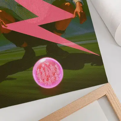 Impressão em tela com cores neon e uma figura surpreendente