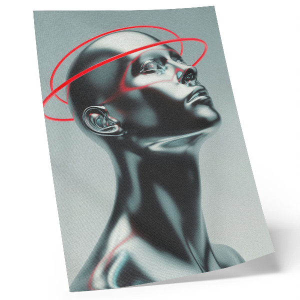 Poster decorativo Escultura futurista, modernidade, vermelho e cinza.
