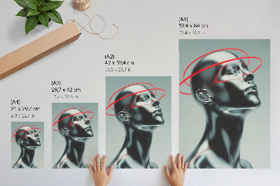 Poster decorativo Escultura futurista, modernidade, vermelho e cinza.