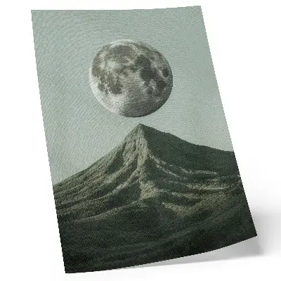 Impressão em tela lua sobre a montanha em tons verdes com paisagem misteriosa
