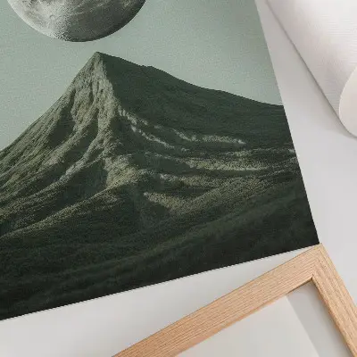 Impressão em tela lua sobre a montanha em tons verdes com paisagem misteriosa