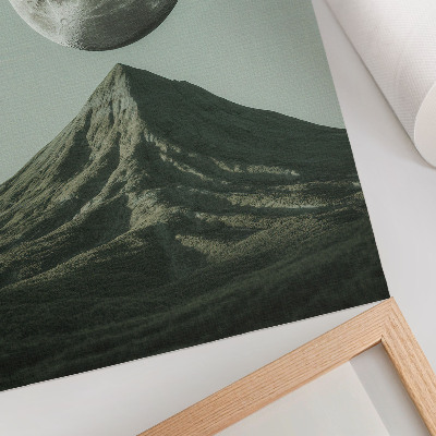 Impressão em tela Lua sobre a montanha, tons verdes, paisagem misteriosa
