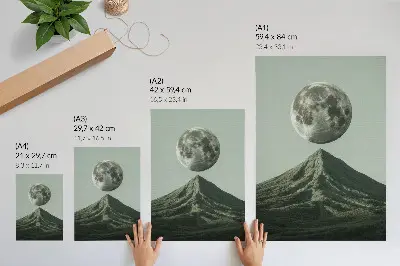Impressão em tela lua sobre a montanha em tons verdes com paisagem misteriosa