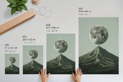 Impressão em tela Lua sobre a montanha, tons verdes, paisagem misteriosa