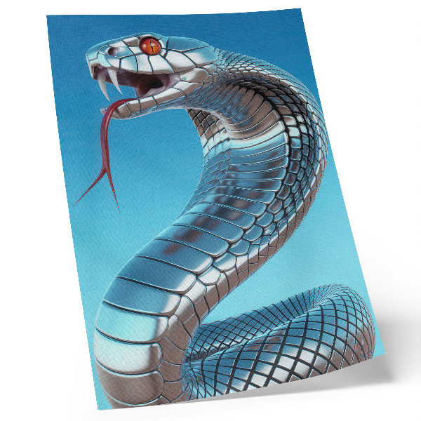 Poster decorativo Serpente metálica azul fundo vermelho intensidade