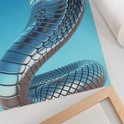 Poster decorativo Serpente metálica azul fundo vermelho intensidade