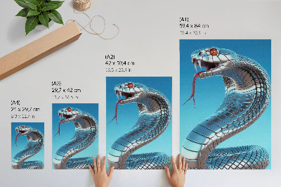Poster decorativo Serpente metálica azul fundo vermelho intensidade