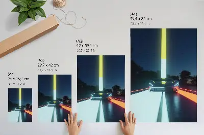 Arte de parede linhas dinâmicas de carro futurista à noite