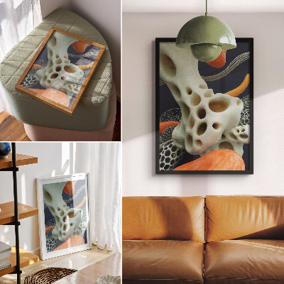 Poster para cozinha Formas abstratas em tons de creme, laranja e azul marinho