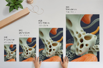 Poster para cozinha Formas abstratas em tons de creme, laranja e azul marinho