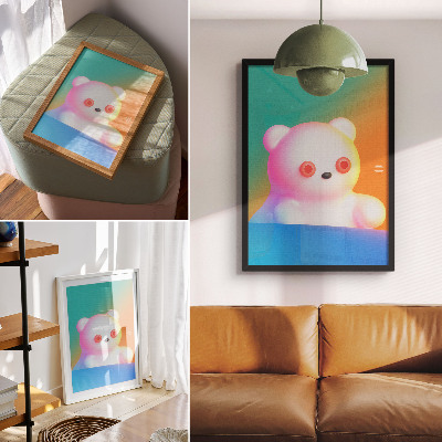 Poster decorativo Urso de pelúcia colorido em fundo degradê, estilo moderno