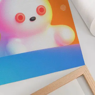 Poster decorativo urso de pelúcia colorido com fundo degradê em estilo moderno