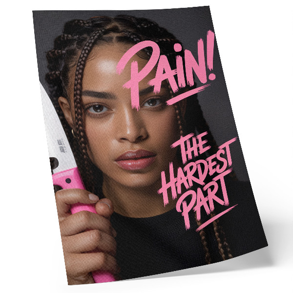 Poster decorativo Rosto com letras rosa em atmosfera dinâmica