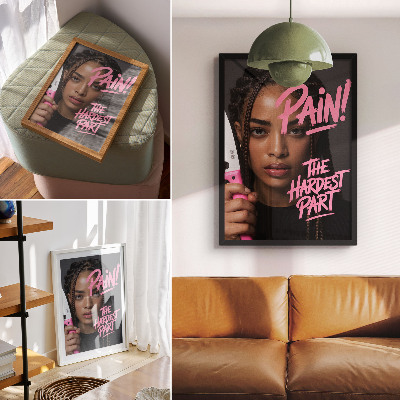 Poster decorativo Rosto com letras rosa em atmosfera dinâmica