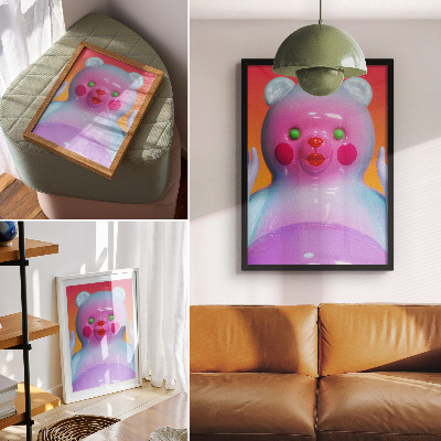 Poster decorativo Urso de pelúcia colorido, cores vibrantes, composição moderna